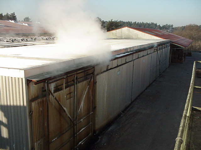 Water vapour escaping from the kilns