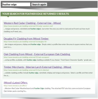 A preview of the iWood Timber website search results page