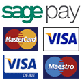 The Sagepay payment processor logo and the payment cards it accepts.
